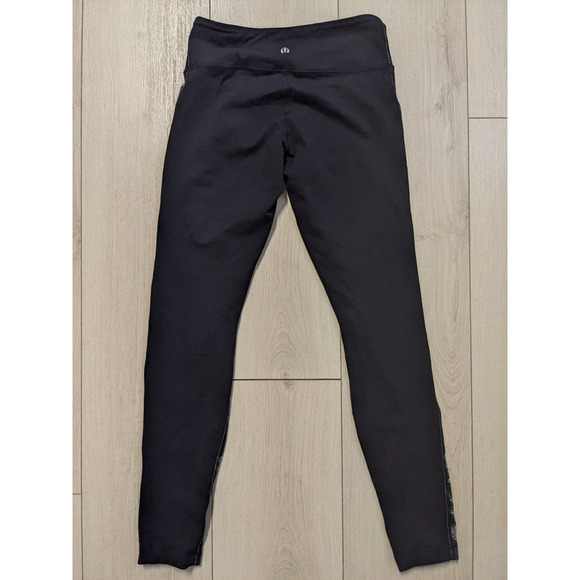 Lululemon Size 4 Wunder Under Pants Leggings Black Pink Full On Luon Garden - Picture 9 of 11